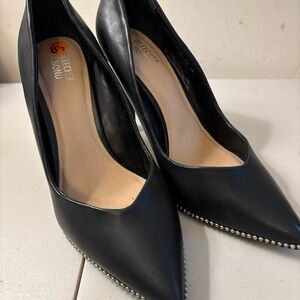 Black Leather Heels with Studded Detail Size 8.5
